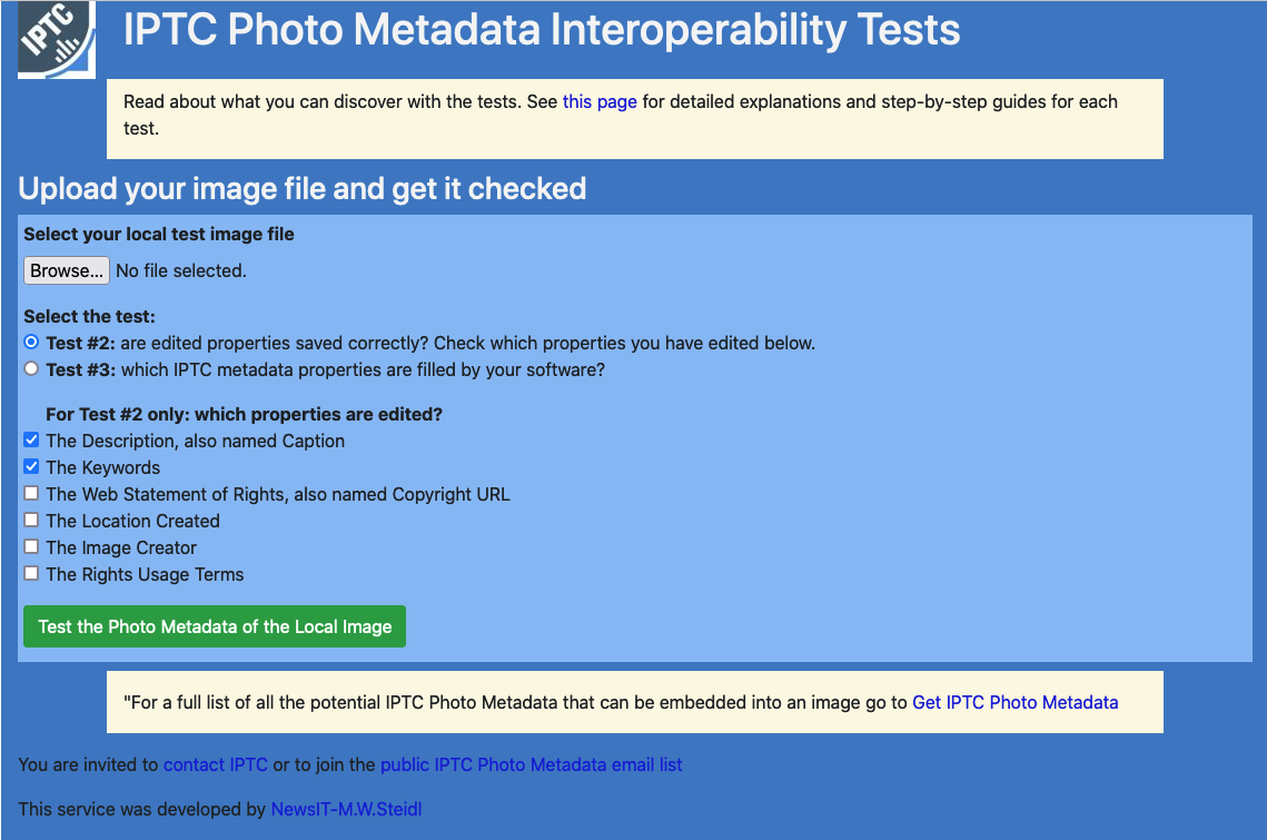 Test di interoperabilità sul sito dell'IPTC